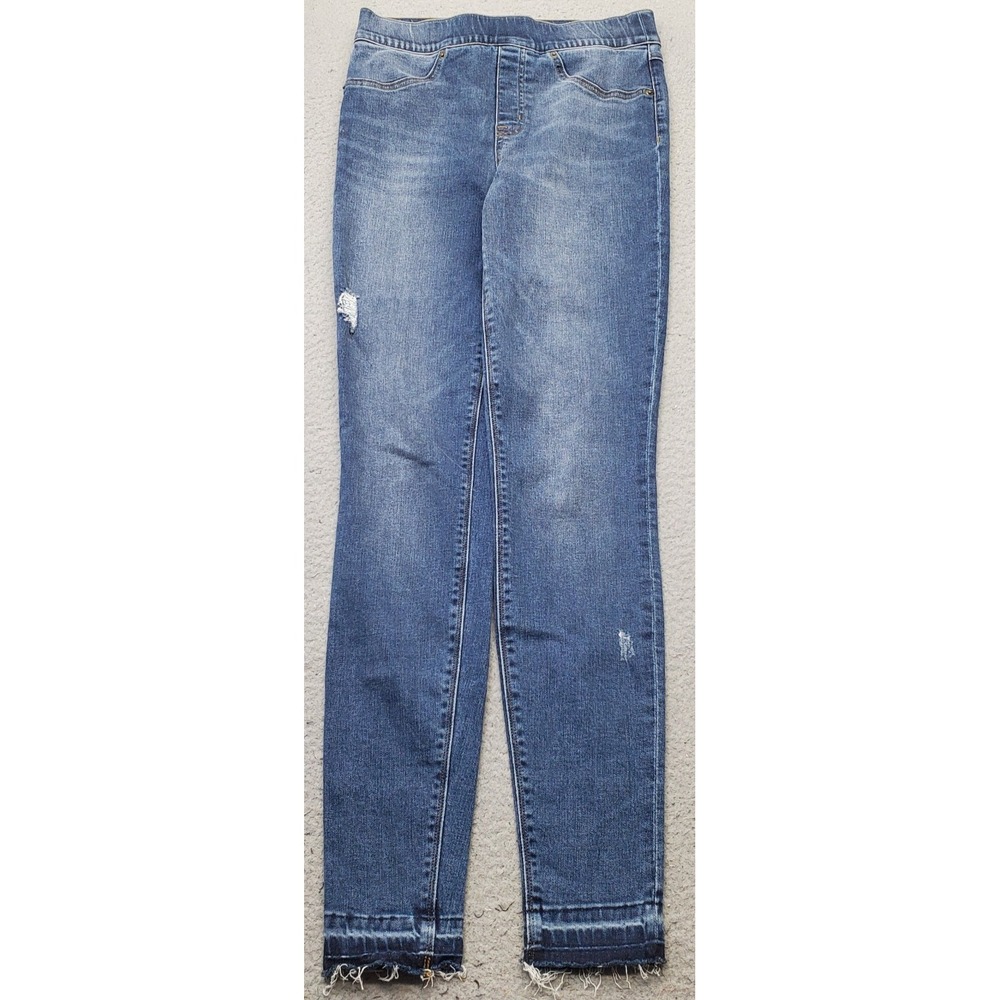 Spanx Ankle Skinny Jeans Womens Small Blue Denim Distressed Frayed Hem Stretch